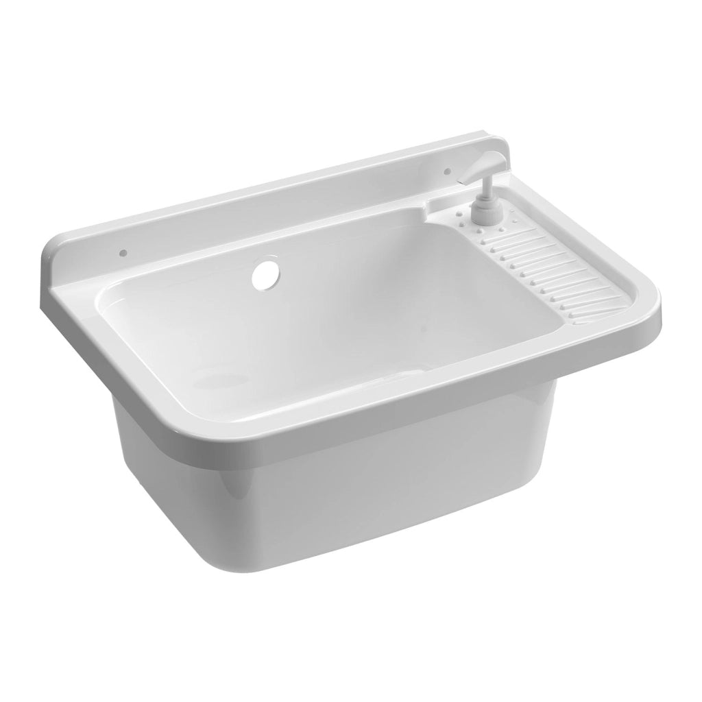 Lavatoio 50x35x24 cm Pilozzo a Parete con Dispenser in Resina Bianco