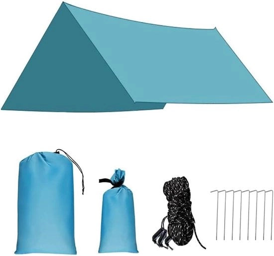 Telo impermeabile 3x3m - Con occhielli - Larghezza impermeabile protezione UV - Telo da tenda da campeggio portatile - Impermeabile 2000mm - Telo impermeabile per tenda da campeggio e per hangmat - Blu