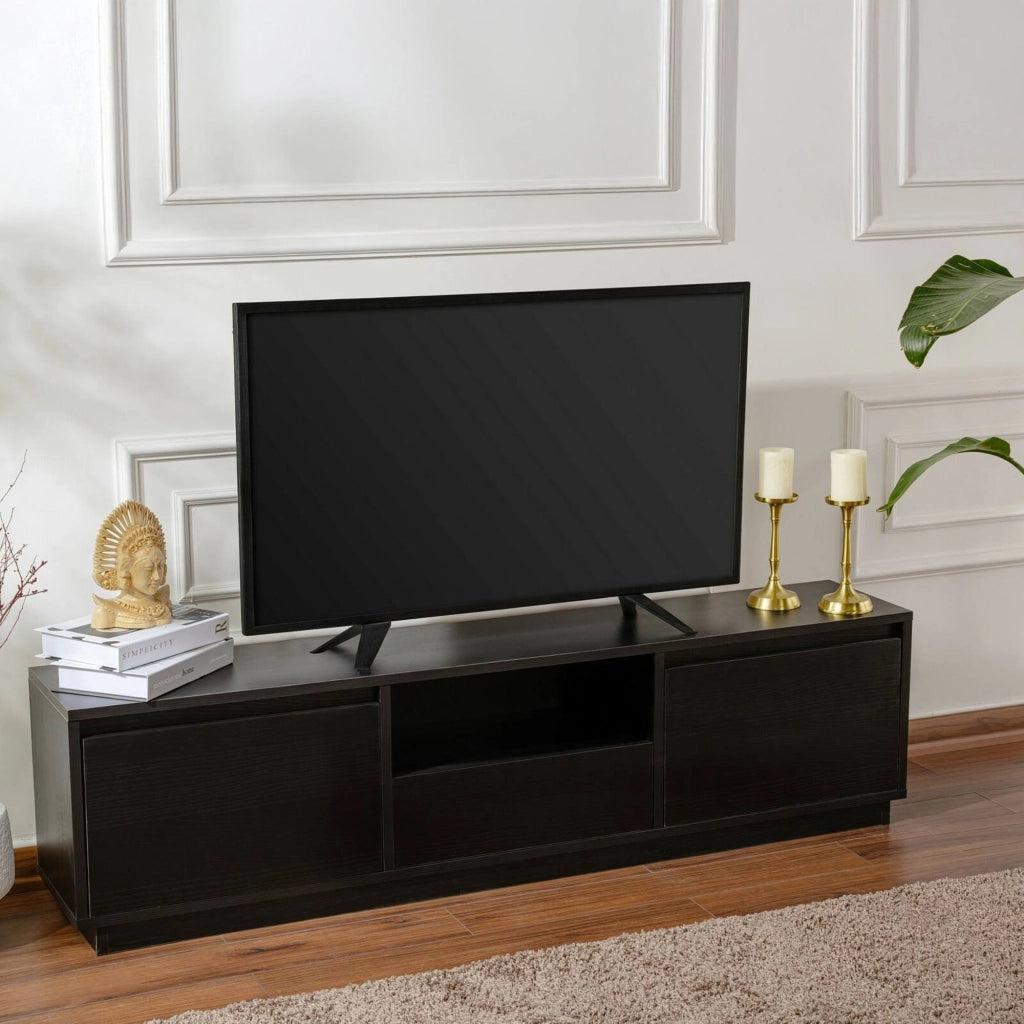 Mobile porta TV Morrigan, Credenza da soggiorno, Armadio basso per TV, Base parete attrezzata, 160x30 h42 cm, Nero