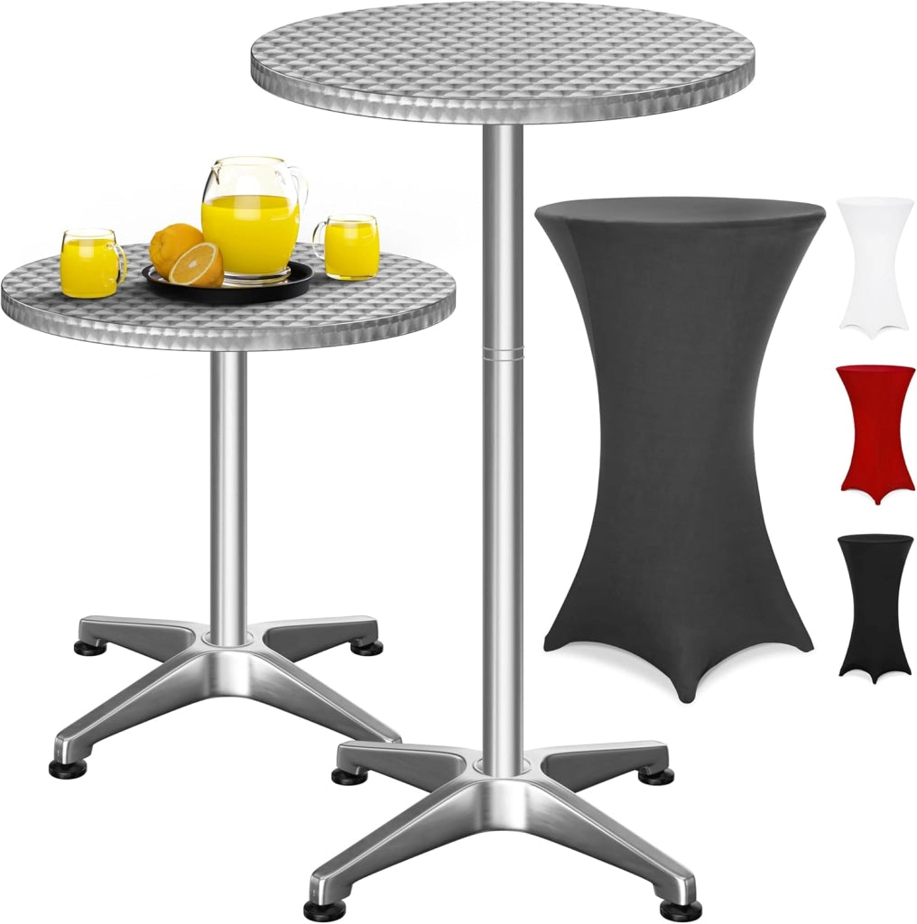 ® Tavolo Alto da Bar 2in1 con Copritavolo Regolabile 70 cm / 115 cm in Alluminio Rotondo Ø60cm Resistente per Giardino Bistro Tavoli da Birreria Feste Ricevimento