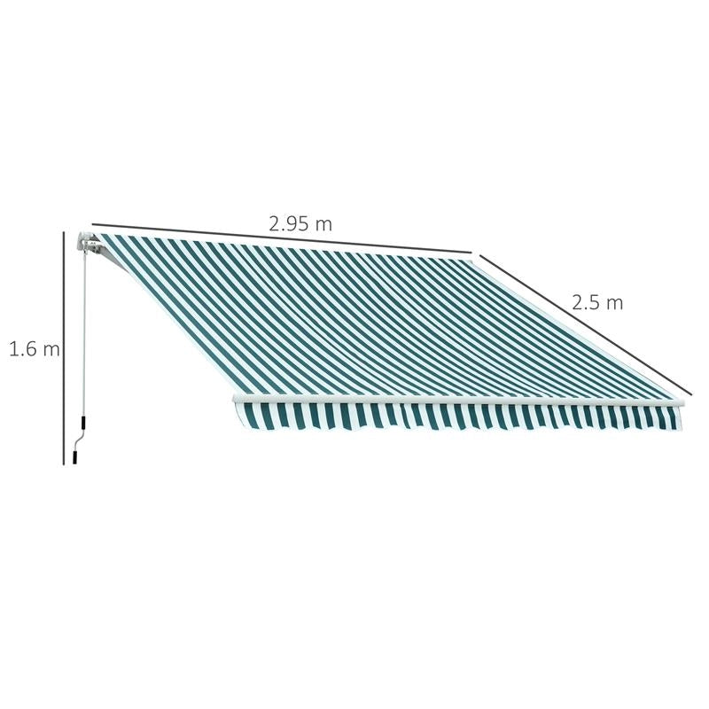 TENDA DA SOLE A BRACCI PER ESTERNO CON MANOVELLA METALLO E POLIESTERE 295X250CM VERDE E BIANCO