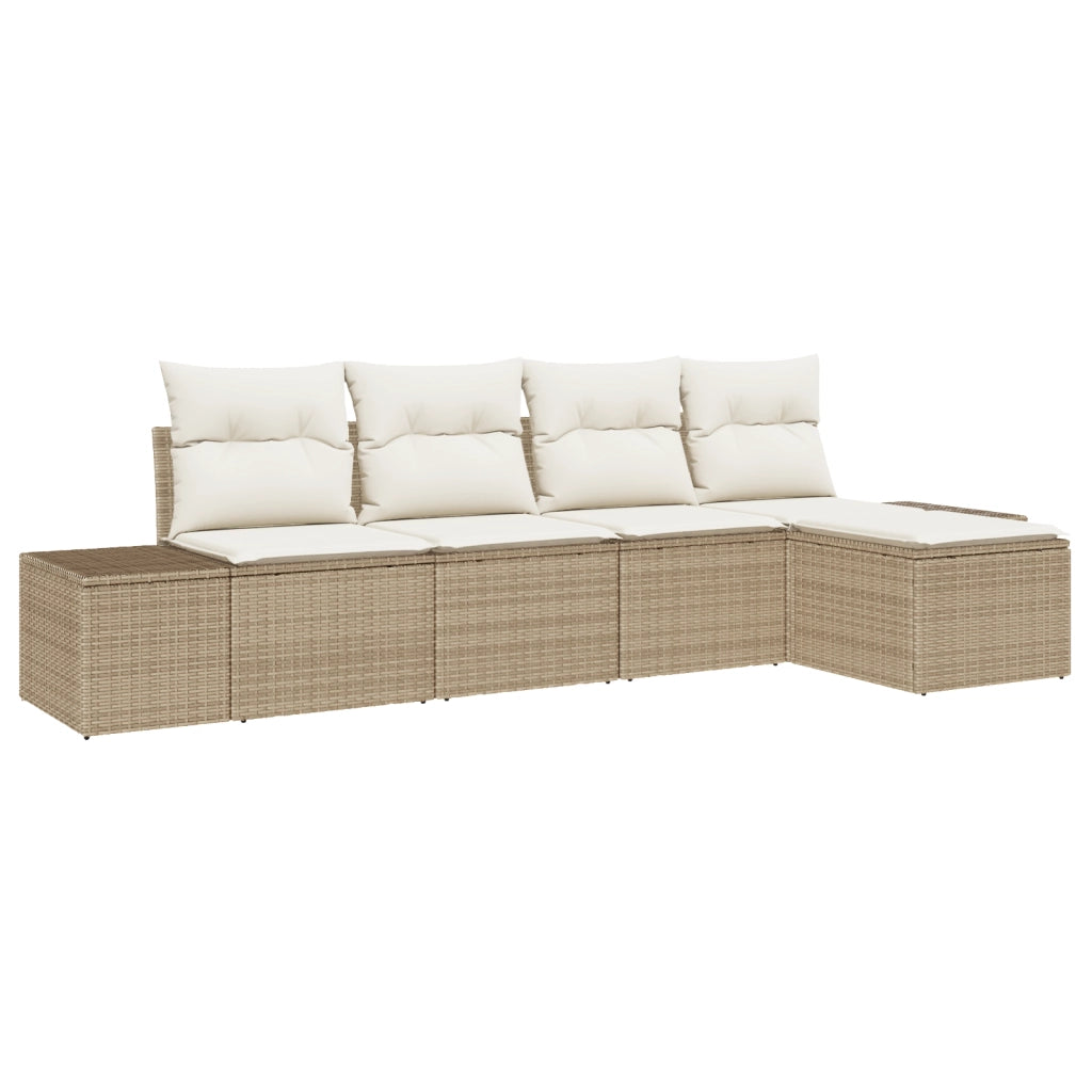 Set di Divani da Giardino in 5 Pezzi con Cuscini Beige Polyrattan