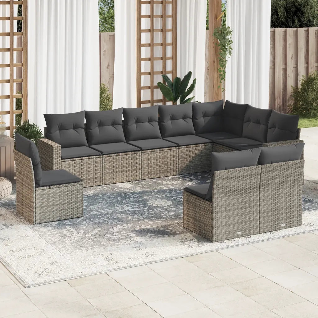 Set Divano da Giardino 10 pz con Cuscini Grigio in Polyrattan 3219100