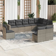 Set Divano da Giardino 10 pz con Cuscini Grigio in Polyrattan 3219100