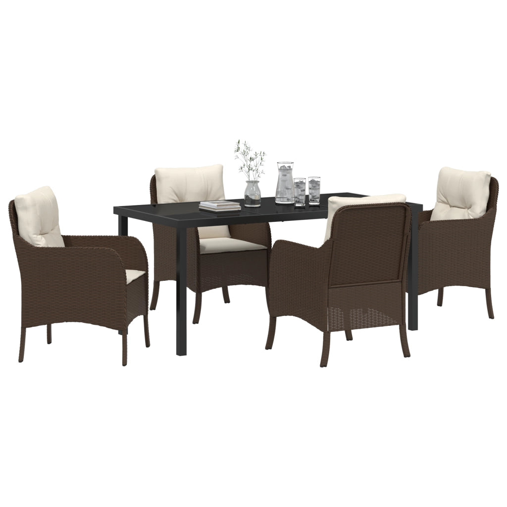 Set da Pranzo per Giardino da 5 Pezzi con Cuscini Marrone Rattan PE