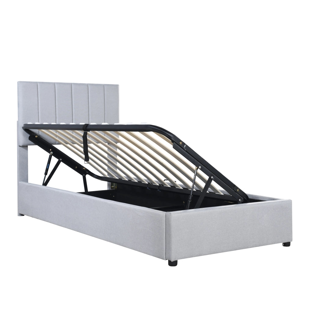 Letto Contenitore per Bambini Letto Singolo con Vano Contenitore e Testiera Regolabile 90×200 cm; senza Materasso; Grigio
