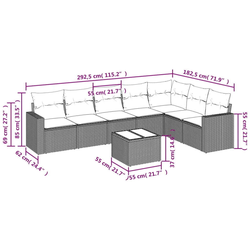 Set Divani da Giardino con Cuscini 8 pz Nero in Polyrattan 3219046