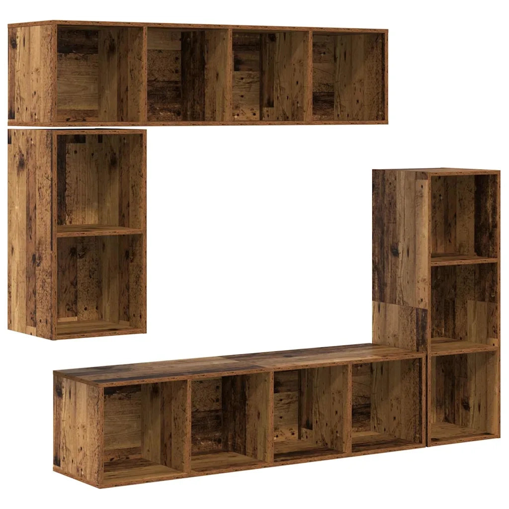 Set mobile TV 4 pz-Set di 4 Credenza per TV Legno vecchio Legno multistrato 148907