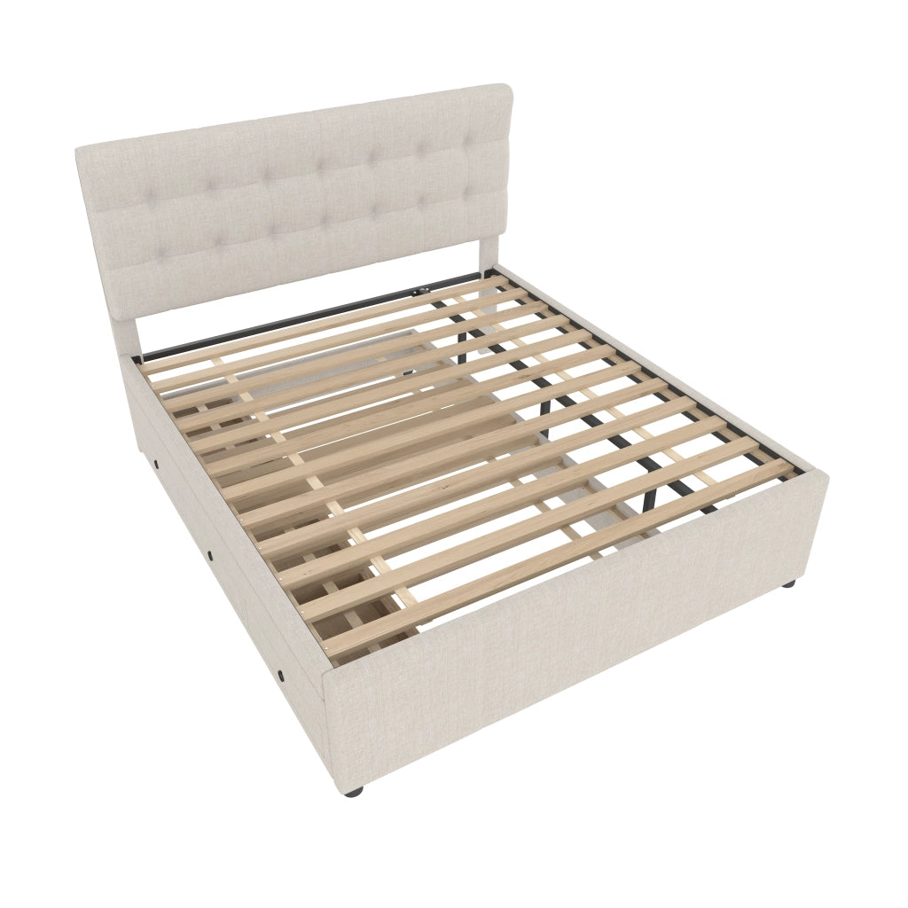 letto imbottito lino beige 140 x 200 cm