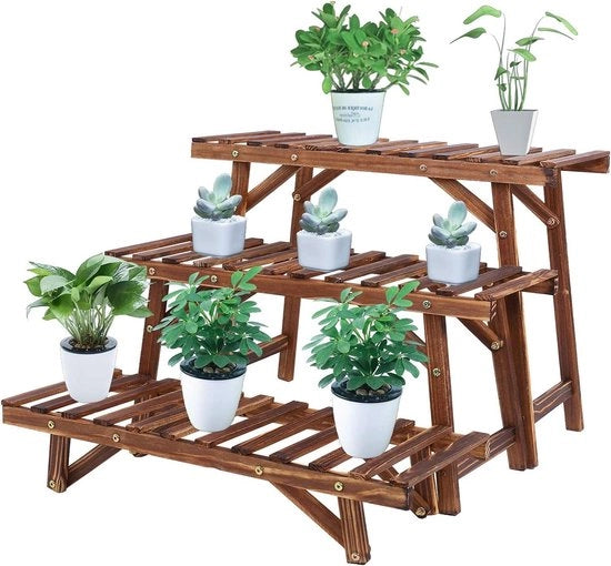 Supporto per piante in legno - 3 cesti in legno sovrapposti e stivellabili per piante indoor e outdoor - portapianta per patio giardino - set da 3