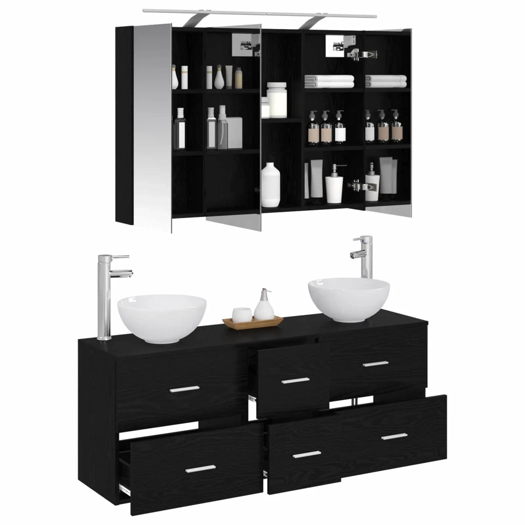 Set di mobili per il bagno 4 pcs Rovere Nero 3406696