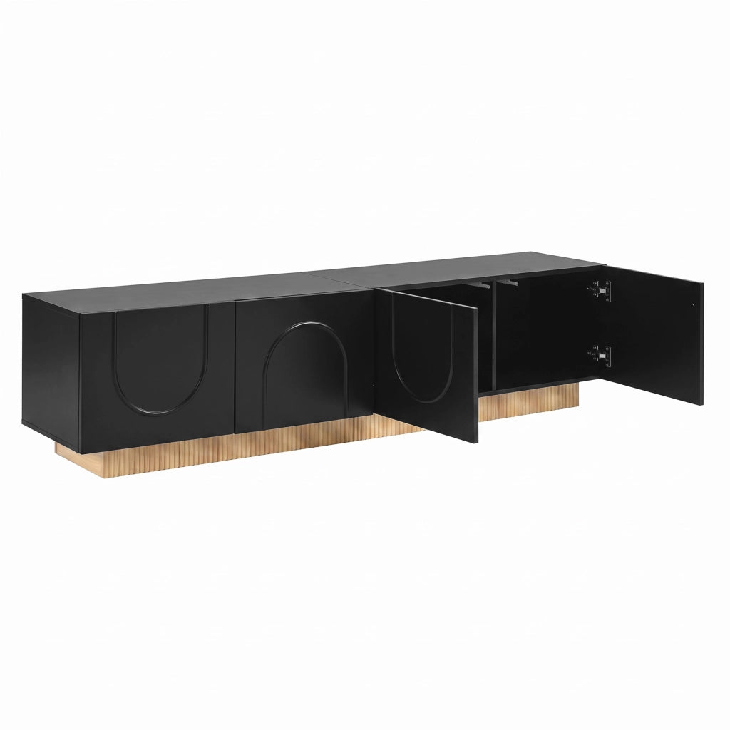 Mobile TV con 4 ante; vani separati; passacavi posteriori e cerniere ammortizzate per soggiorno; nero; 170 × 38 × 42 cm