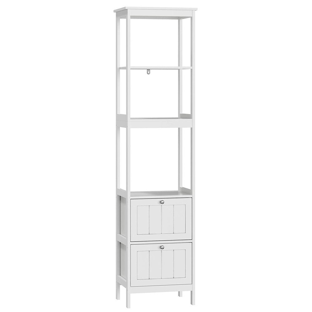 Armadio alto stretto 40x30x160 cm - Xylo - 2 cassetti, 3 ripiani, per bagno o lavanderia, bianco