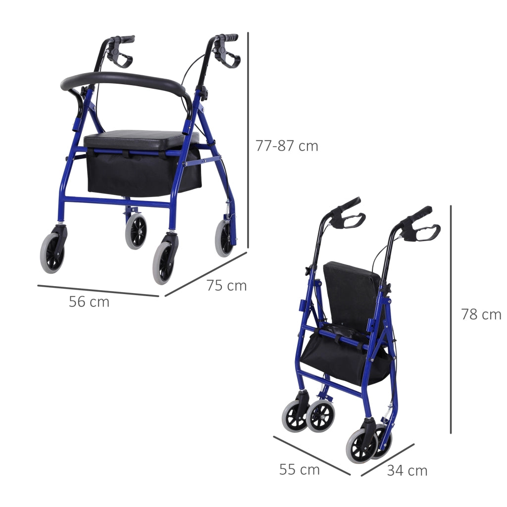 Deambulatore con Ruote e Seduta ¨C zephmum ¨C Blu, Metallo, Pieghevole