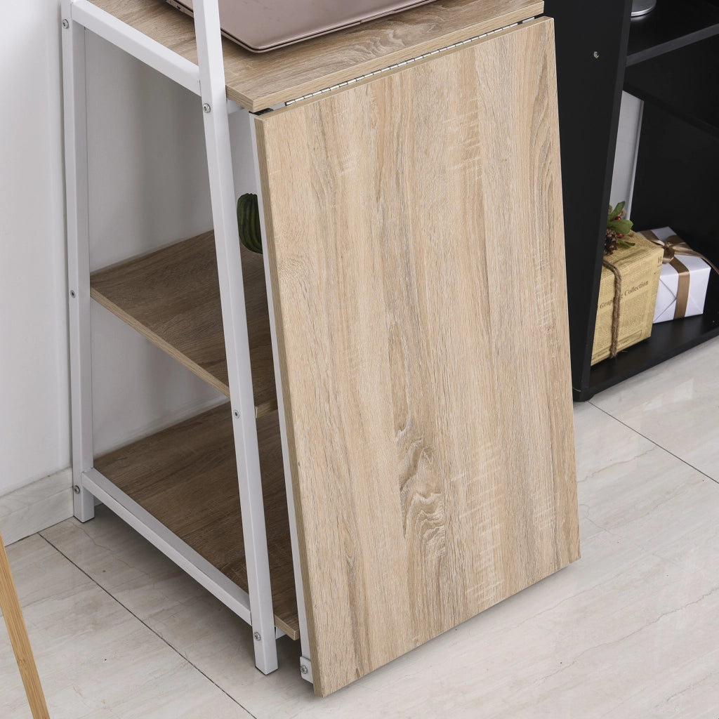 Scrivania Pieghevole con Libreria ¨C zephmum ¨C Legno Rovere Chiaro Metallo Bianco