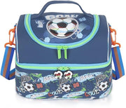 Borsa pranzo per bambini, termosella con due compartimenti e contenitore rimovibile e regolabile, borsa pranzo per bambini, borsa pranzo per bambini con due compartimenti (voetbal-C)