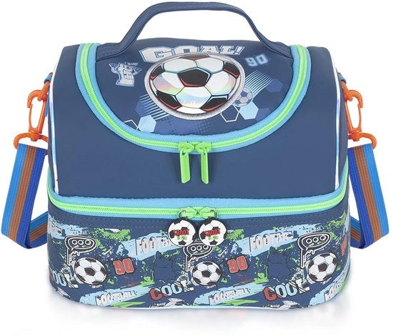 Borsa pranzo per bambini, termosella con due compartimenti e contenitore rimovibile e regolabile, borsa pranzo per bambini, borsa pranzo per bambini con due compartimenti (voetbal-C)