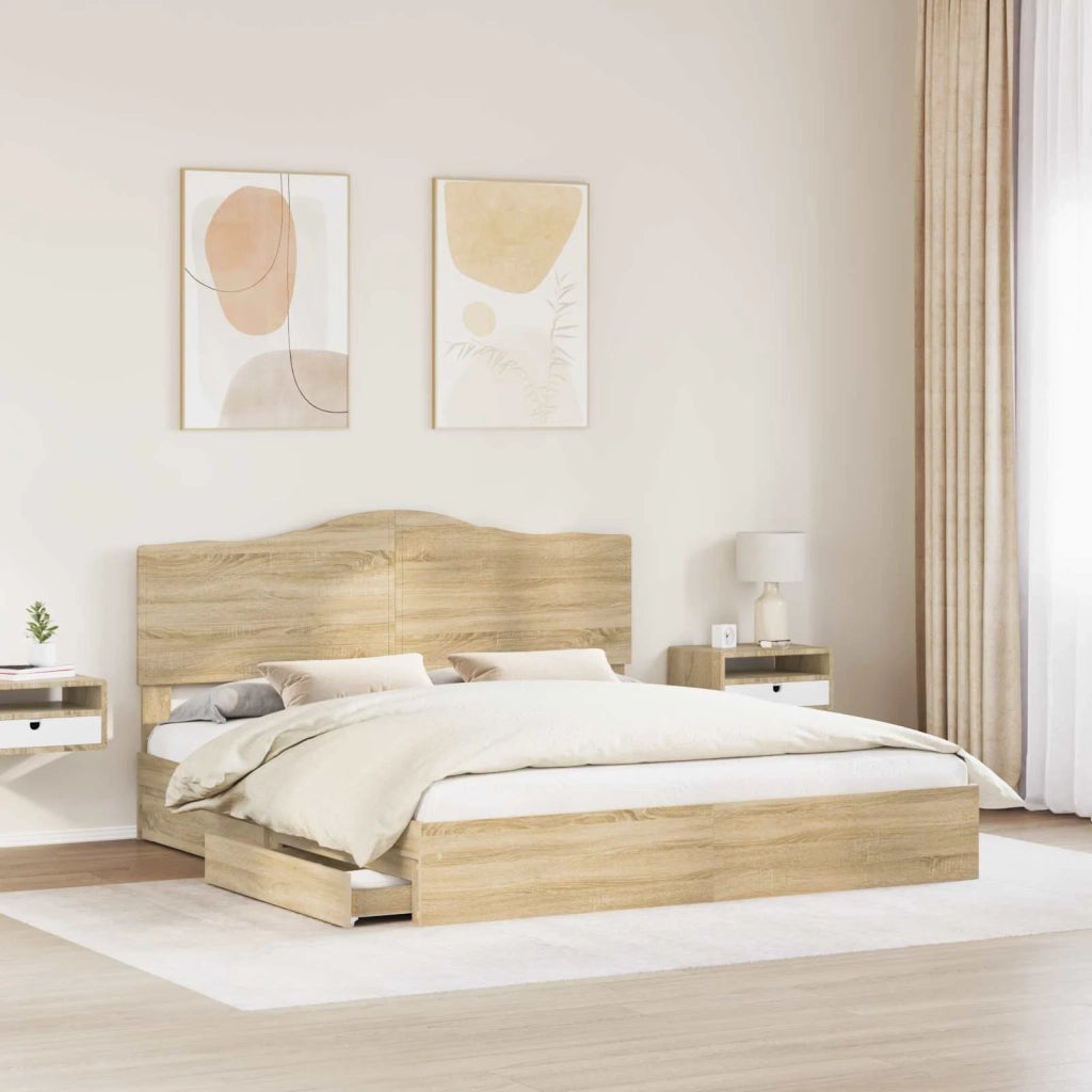 Letto con Contenitore con testiera Rovere Sonoma 180 x 200 cm