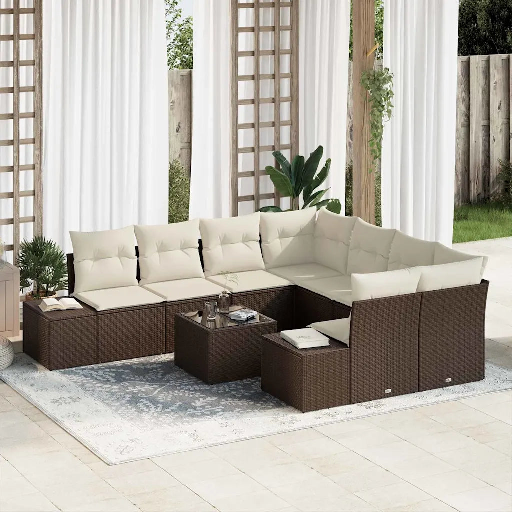 Set Divano da Giardino con cuscino 9 pcs Marrone polyrattan