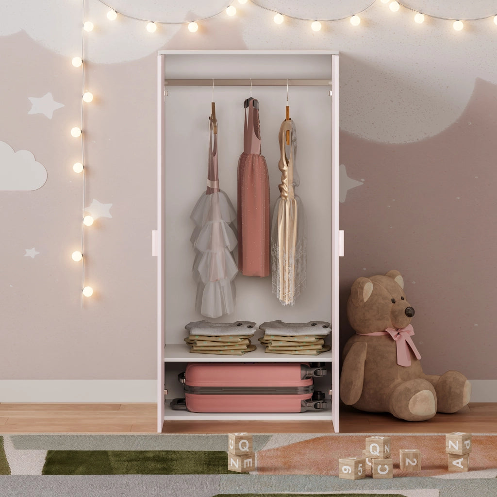 Armadio per Cameretta Sandnes a 2 Ante 123 x 60 x 40 cm - Bianco/Rosa [en.casa]