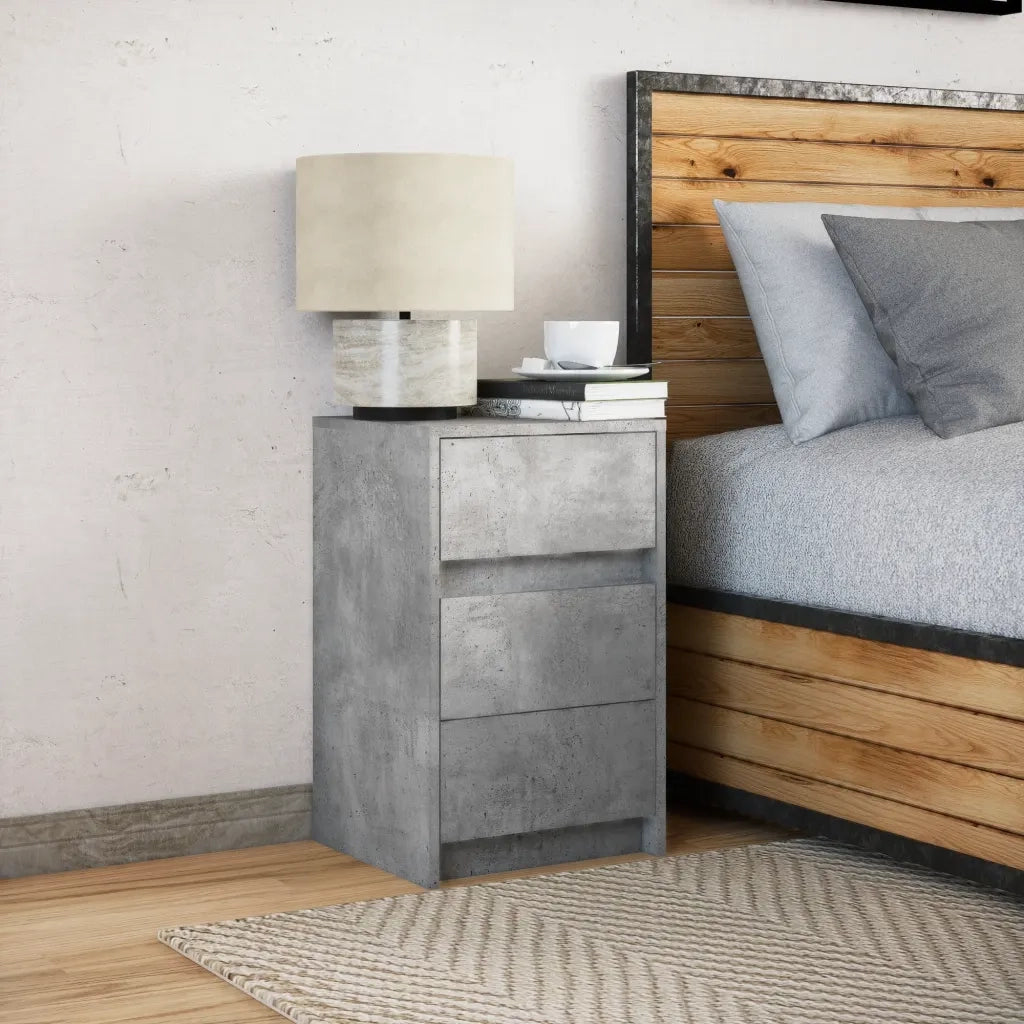 Comodino con Luci LED Grigio Cemento in Legno Multistrato