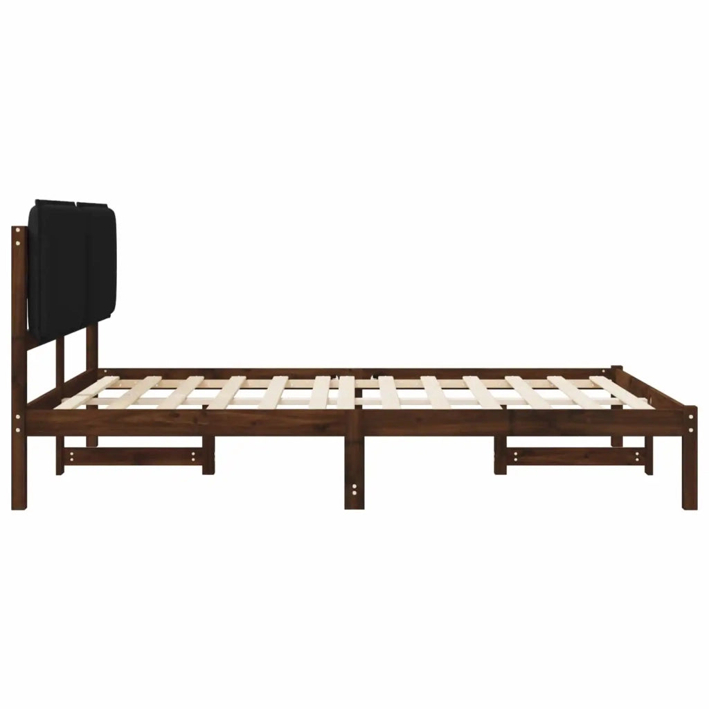 Letto con Testiera Rivestita Marrone scuro e Nero 135 x 190 cm 903918