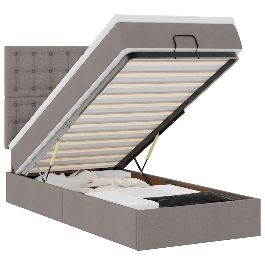 Pouf Letto con Materasso e LED Tortora 90x200 cm in Tessuto 3314145
