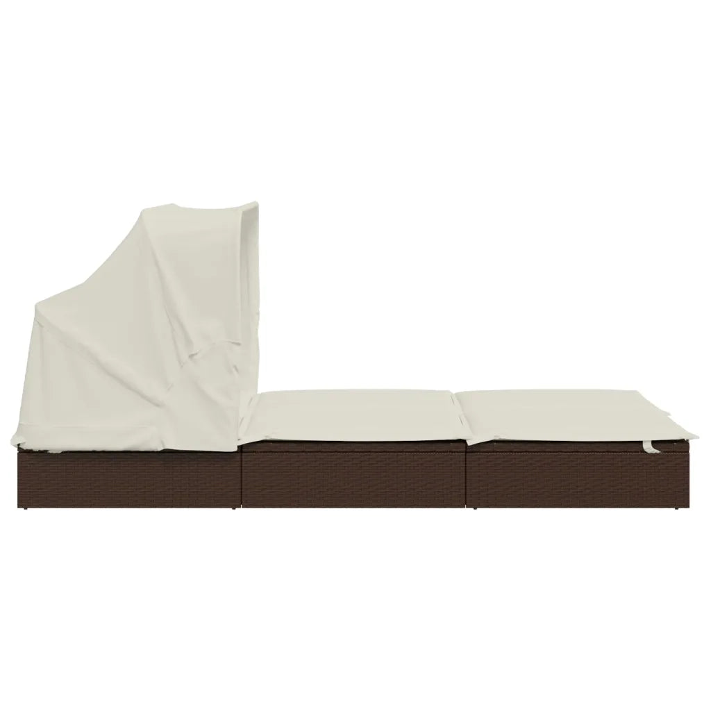 Sdraio da giardino | Lettino Doppio Tetto Pieghevole Marrone 213x63x97 cm Polyrattan
