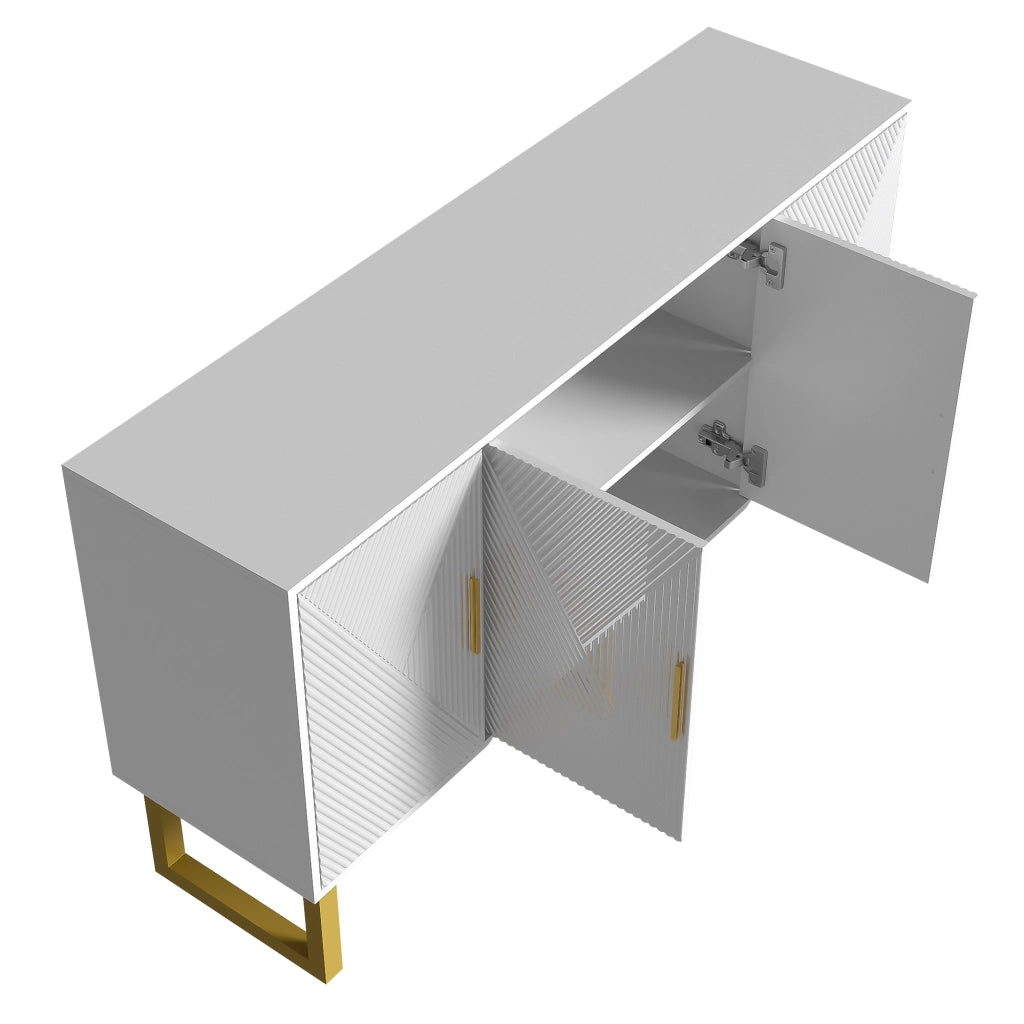 Credenza Moderna ¨C MINIMAL ¨C Bianco Lucido, 4 Ante, Maniglie Dorate, 150cm