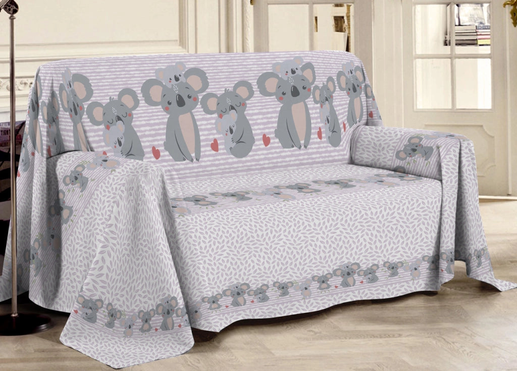 Telo Arredo Multiuso Linea Pensieri Delicati In Cotone Disegno Koala Family - Matrimoniale - Rosa