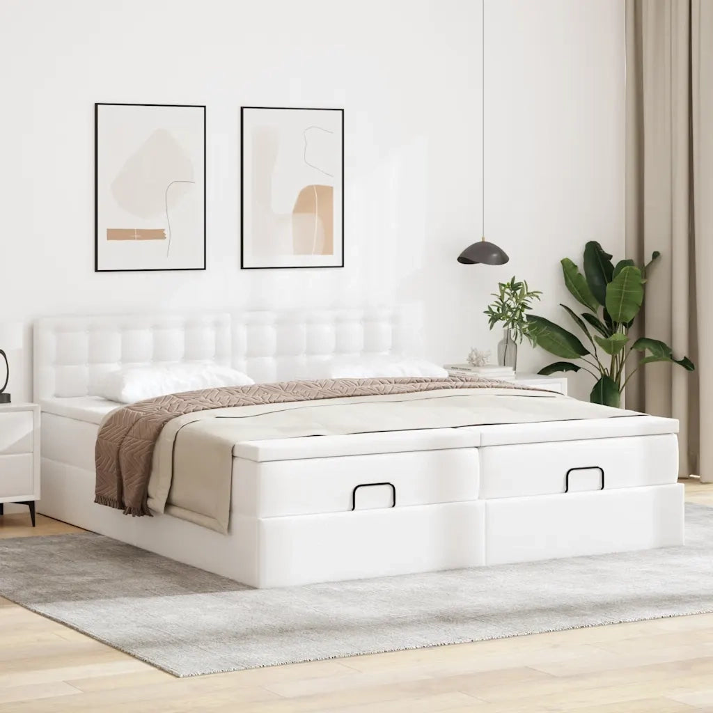 Struttura Letto Pouf con Materassi Bianco 200x200 cm Similpelle 3312811