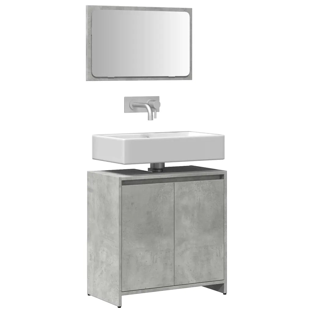 Set Mobili da Bagno | Armadio da bagno 2 pz Grigio Cemento in Legno Multistrato