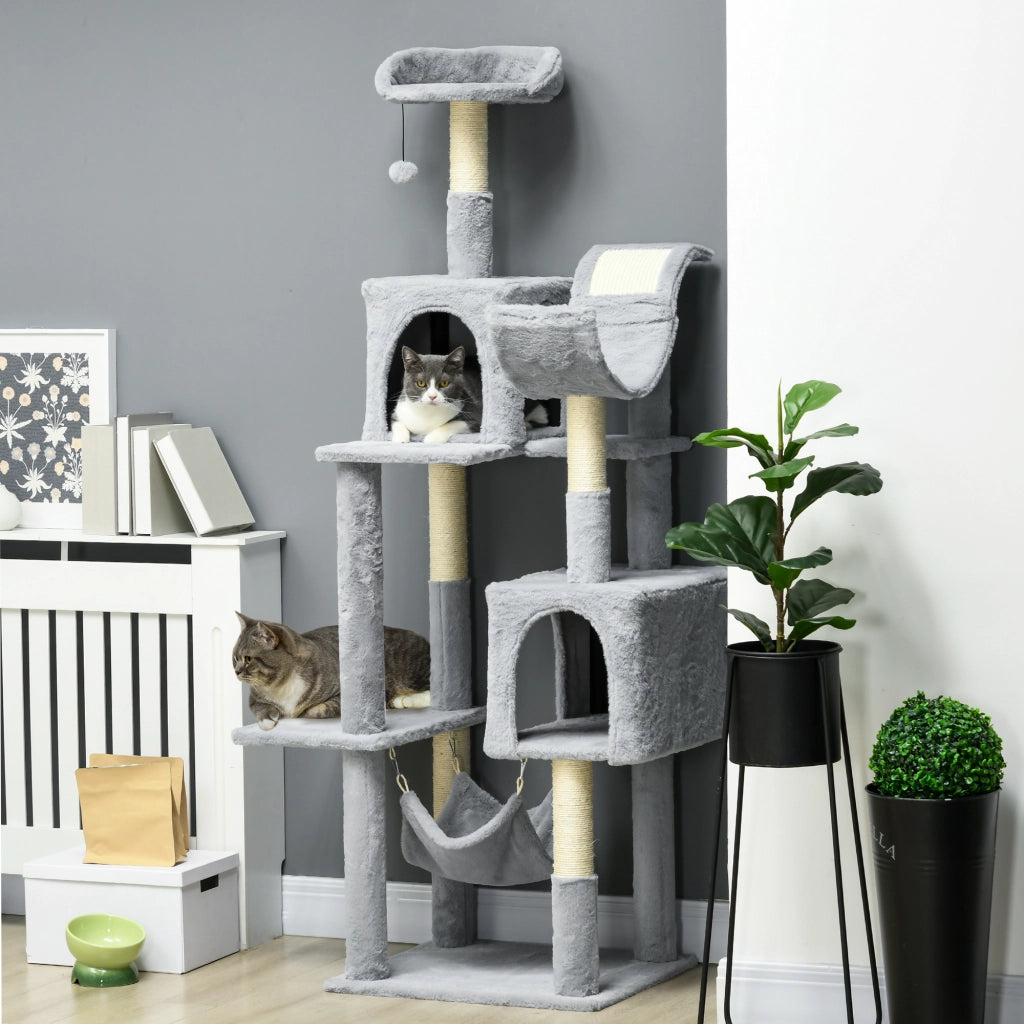 Albero per Gatti con Lettino e Casette ¨C Zephmum ¨C Grigio e Bianco 55x49x177 cm