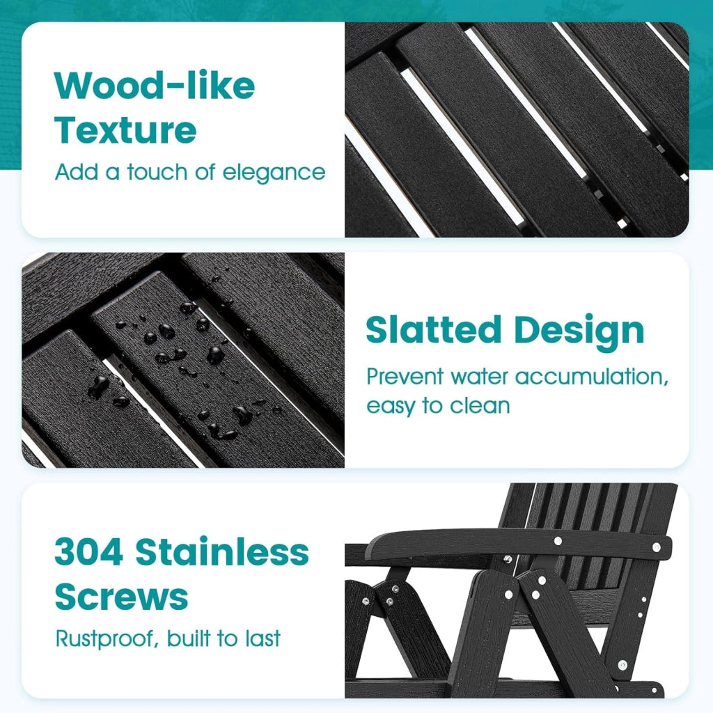 Sedia da Veranda Pieghevole, Sedia da Pranzo in HDPE con Braccioli, Schienale Curvo, Seduta a Listoni, Design Robusto per Terrazza, Giardino, Prato, Portico, Balcone, Portata 150 kg (Nero)