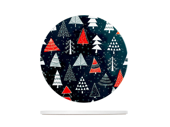 Sottopentola Natalizio in Ceramica Alberi fondo blu