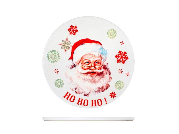 Sottopentola Tondo in Ceramica con Decoro Babbo Natale