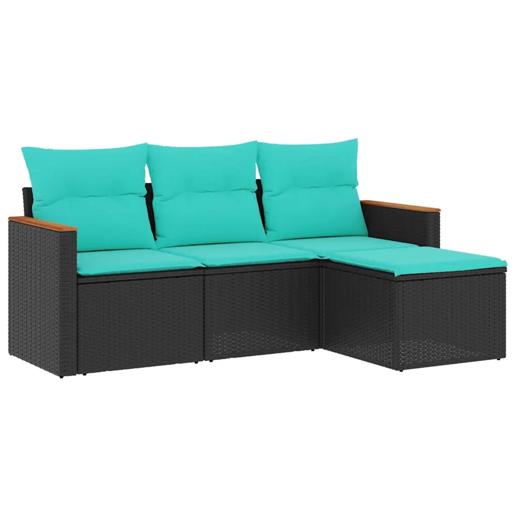 Set Divani da Giardino 4 pz con Cuscini Nero in Polyrattan 3225903