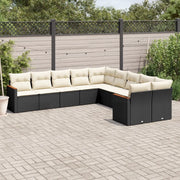 Set Divani da Giardino 10pz con Cuscini in Polyrattan Nero 3226350