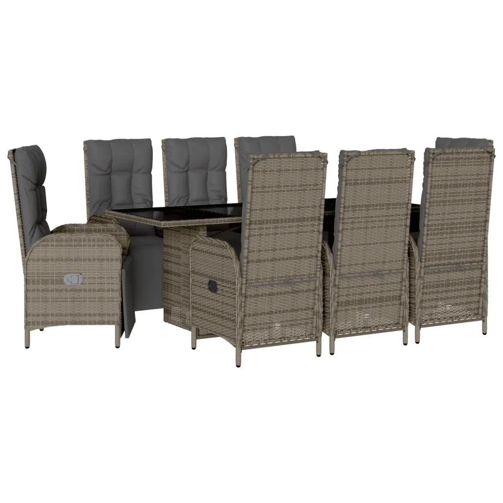 Set da Pranzo da Giardino 9 pz con Cuscini in Polyrattan Grigio 3213533