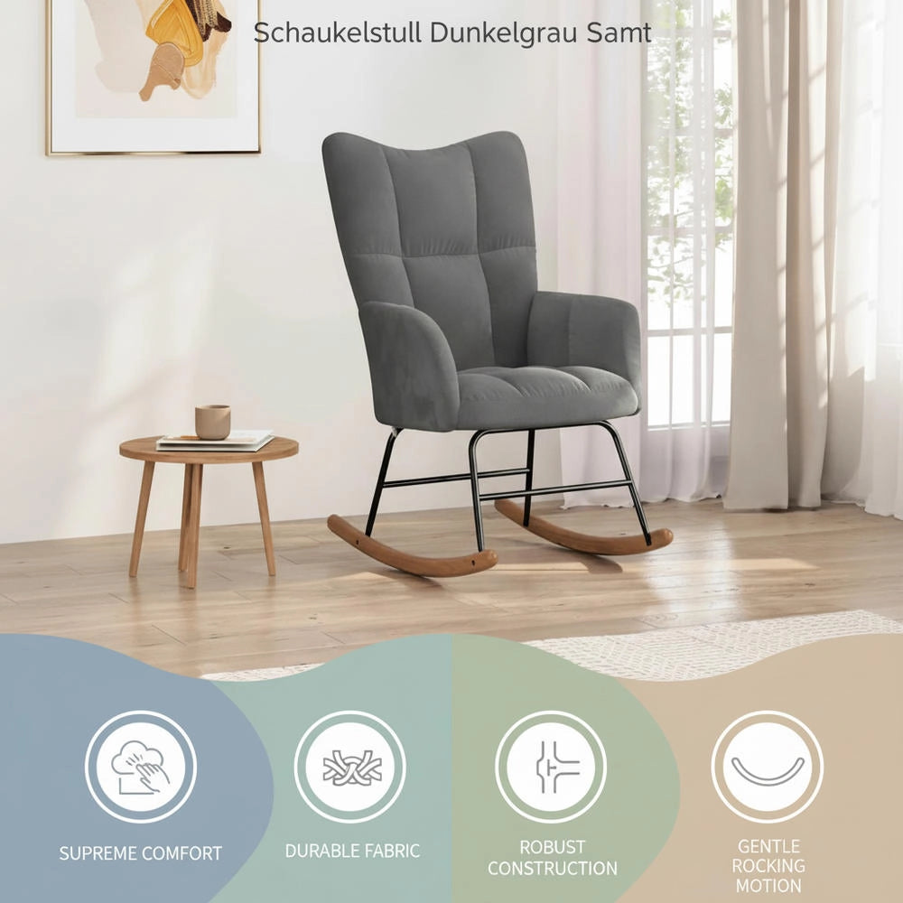 Rocking Chair, Dark Grey Velvet