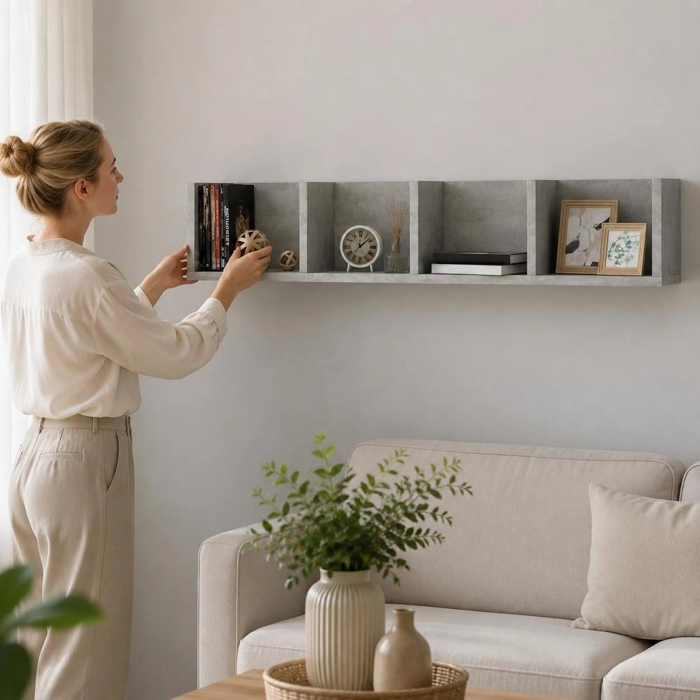 CD Wall Shelf, Concrete Grey, 100x18x18 Cm, Wood-based Material