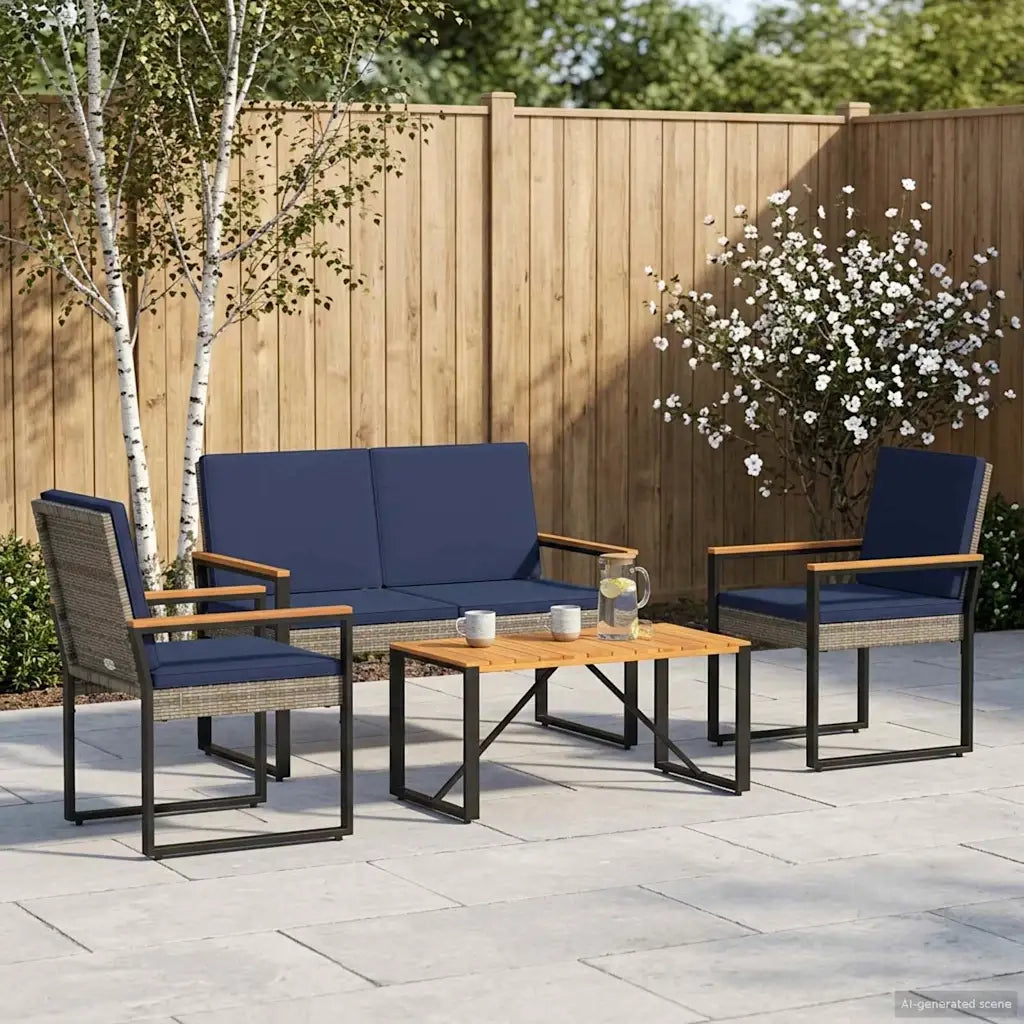 Set Mobili da Esterno 4 pz Grigio e Blu Navy polyrattan 42025328
