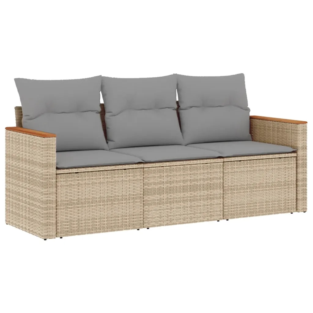 Set Divano da Giardino 3 pz | Set Salotto da Giardino con Cuscini Beige Misto Polyrattan