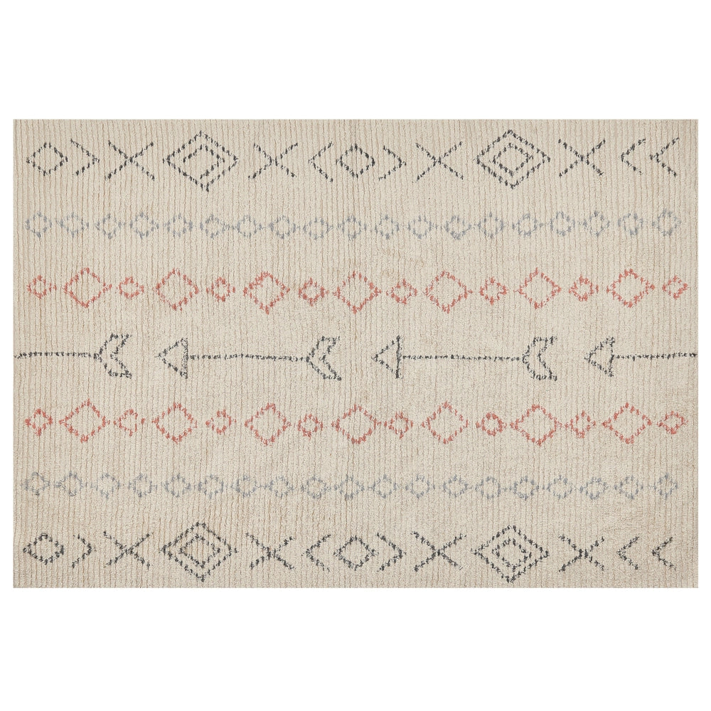 Tappeto in cotone beige 140 x 200 cm minimalista fatto a mano motivo geometrico soggiorno camera da letto