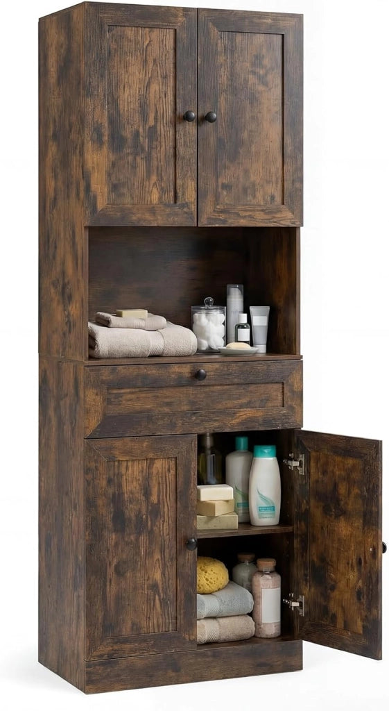 Armadietto da bagno alto con 4 ante, cassetto, cucina con ripiani regolabili, armadietto multiuso per cucina, bagno, soggiorno, camera da letto, 60 x 35 x 171,5 cm (grigio)