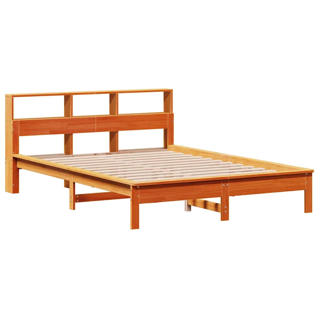Letto Libreria senza Materasso Marrone Cera 150x200 cm in Pino