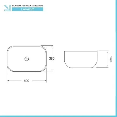 Lavabo da appoggio 60x38 cm in ceramica bianco lucido