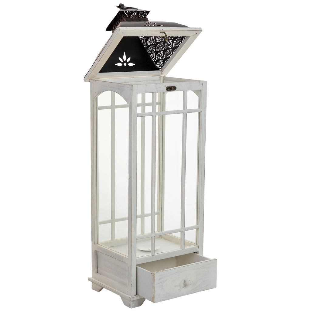 Lanterna in legno bianco 32x26x92h cm