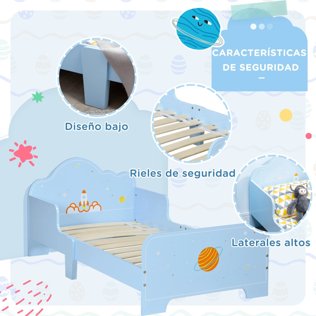 Letto singolo per bambini in legno con sponde ¨C zephmum ¨C blu 143x74x59cm