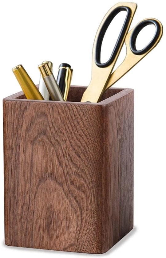 Organizzatore per Ufficio - Pennenkoker a Quattro Angoli - Legno di Nocciolo Nero - 11x8x8cm - Progetto Unico